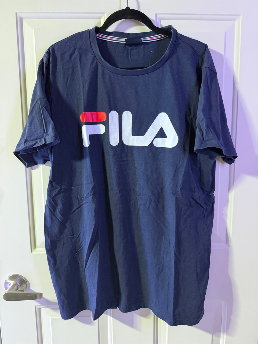 Fila Navy Short Sleeve Tee with White and Red Logo-XL
